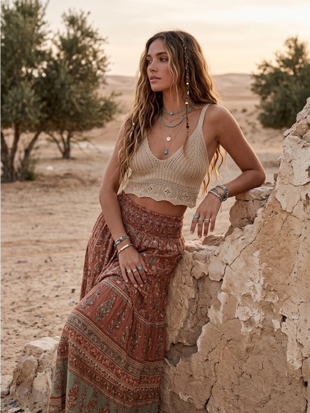 Knit Crochet Bralette Tank Top - Neutral Beige